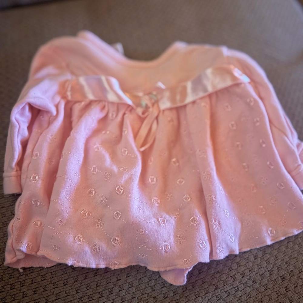 VINTAGE 90s Beyond Basics Kids 0-3 months Baby Pink Dress with Bow